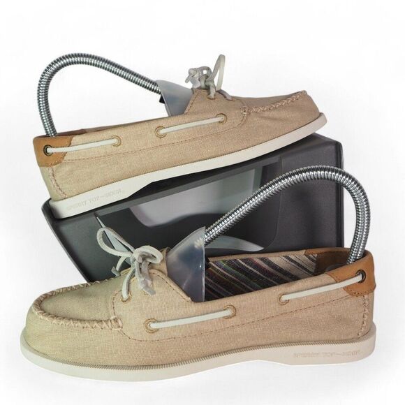 Sperry Authentic Original Venice 2- Eye Linen Boat Shoes "Natural" Women's 6.5M - Picture 1 of 12